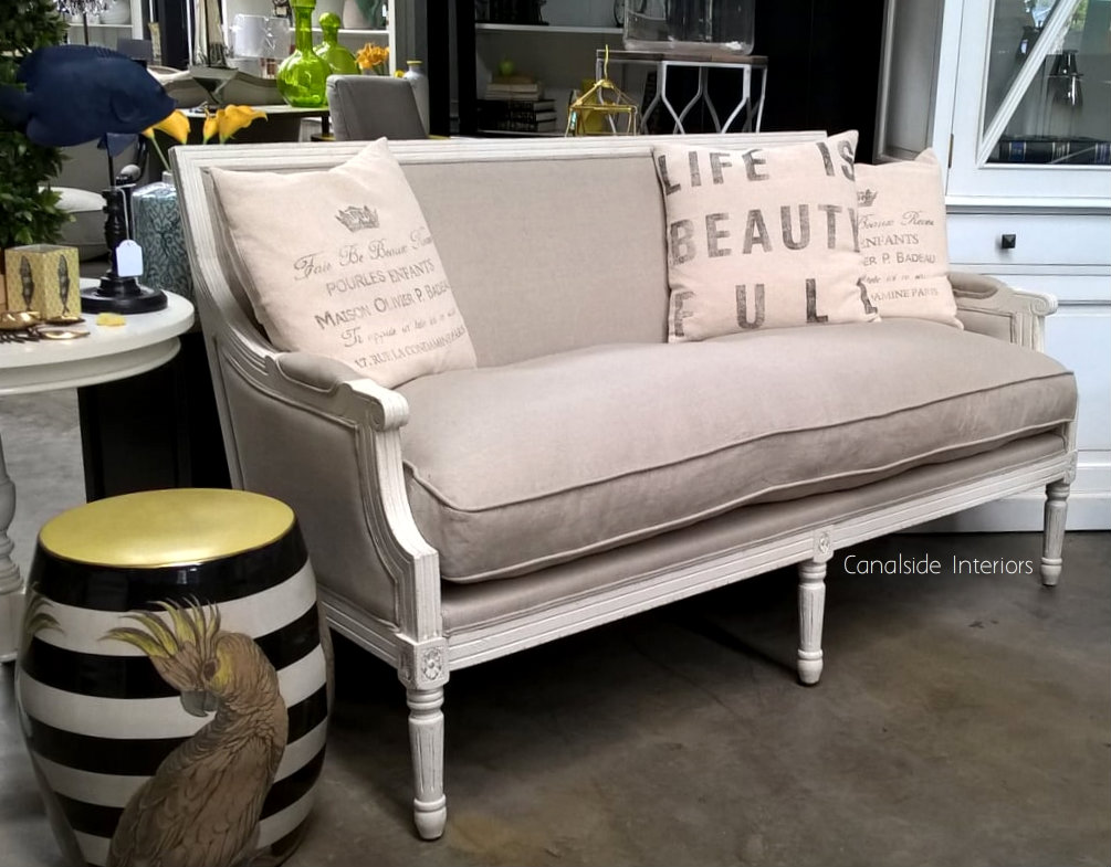 Worthington Sofa Canape Distressed White with Cream Upholstery