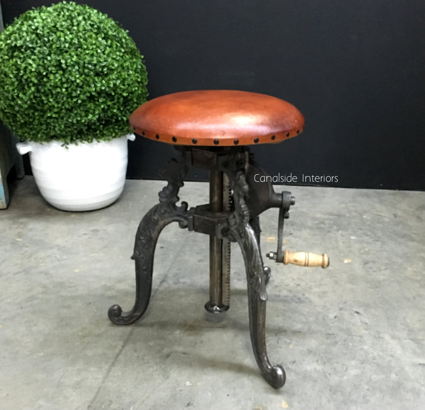 Valor Adjustable Industrial Stool with Crank Leather Seat  INDUSTRIAL RUSTIC Style, CHAIRS, CAFE FURNITURE, CHAIRS Stools, CAFE FURNITURE Stools & Chairs