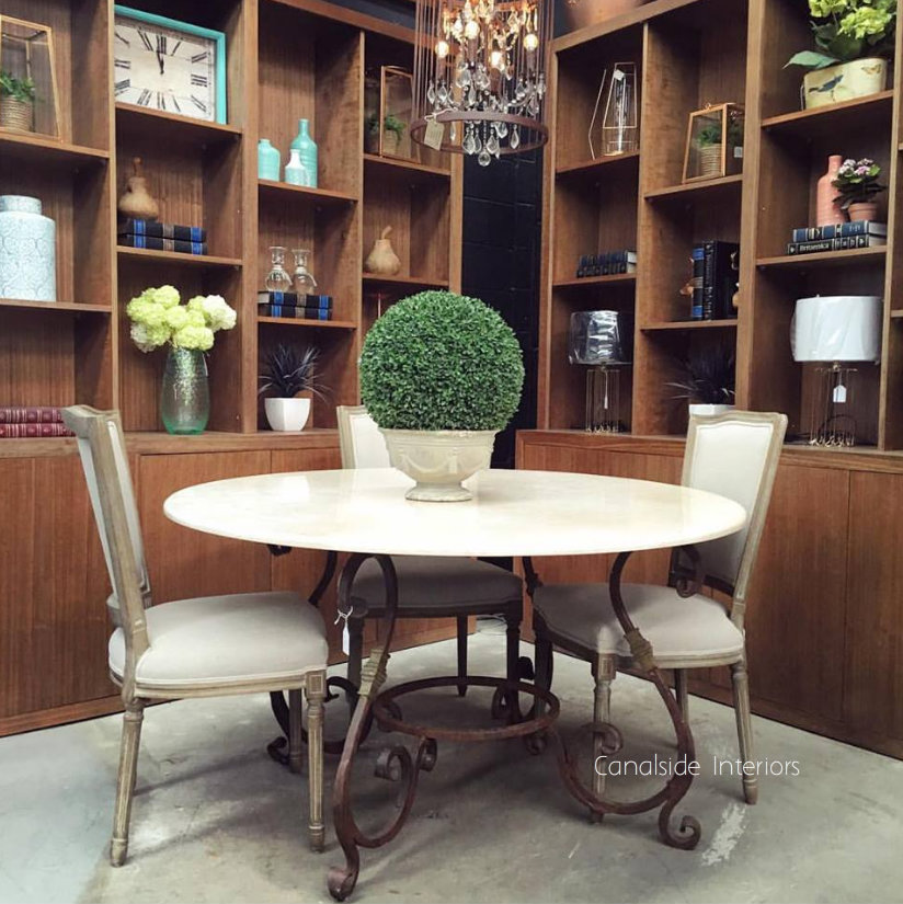 Santiago Round Dining Table with Cream Marble Top