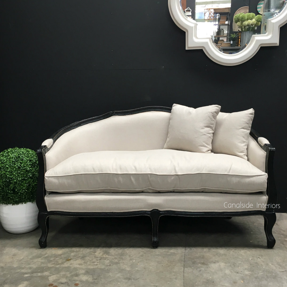 Arya 2.5 Seater Canape Sofa Distressed Black with cream upholstery  FRENCH  FURNITURE, CHAIRS, HAMPTONS Style, PLANTATION Style, CHAIRS Lounge, LIVING Room, LIVING Chairs