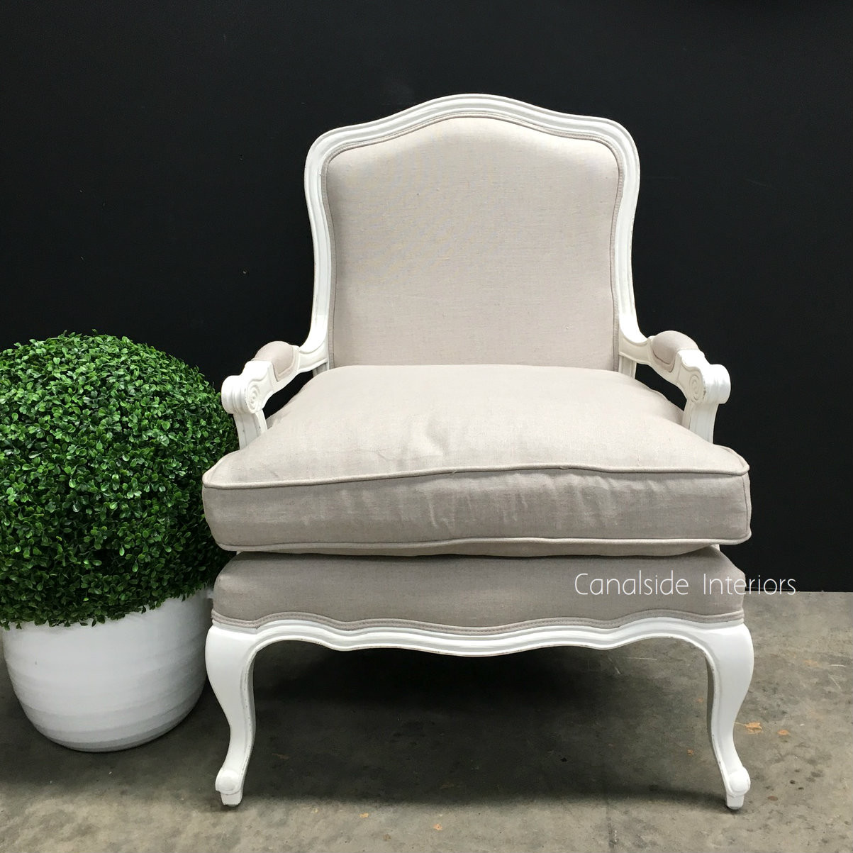 Catelyn Armchair Distressed White cream upholstery  FRENCH  FURNITURE, CHAIRS, HAMPTONS Style, PLANTATION Style, CHAIRS Lounge, LIVING Room, LIVING Chairs