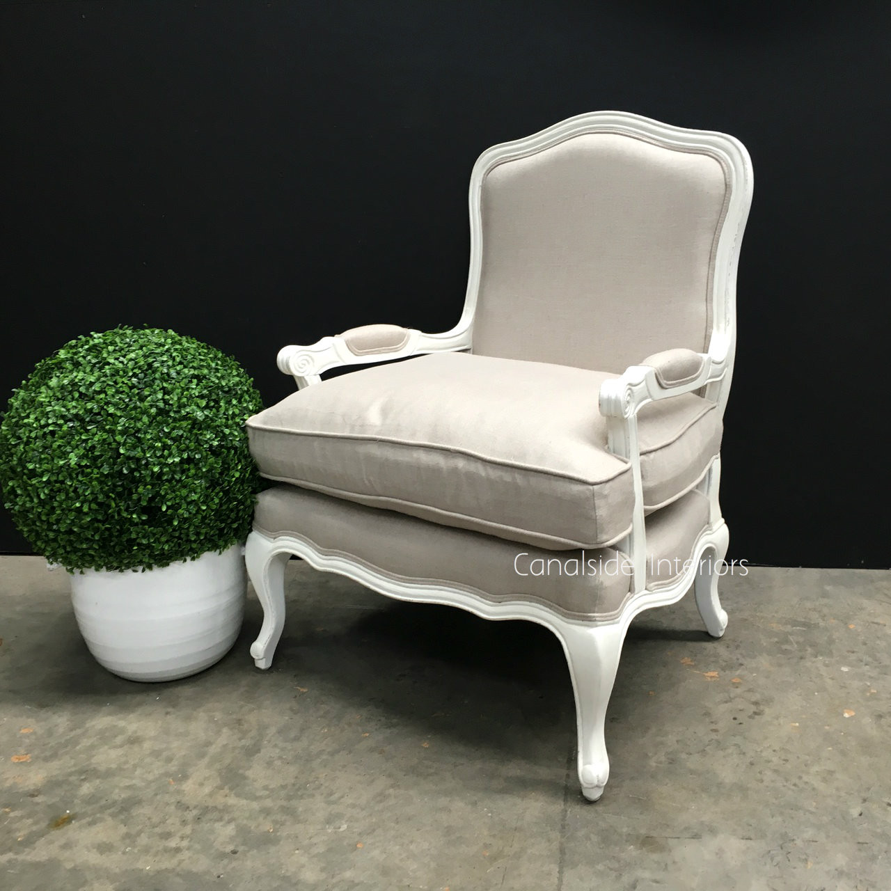 Catelyn Armchair Distressed White cream upholstery  FRENCH  FURNITURE, CHAIRS, HAMPTONS Style, PLANTATION Style, CHAIRS Lounge, LIVING Room, LIVING Chairs