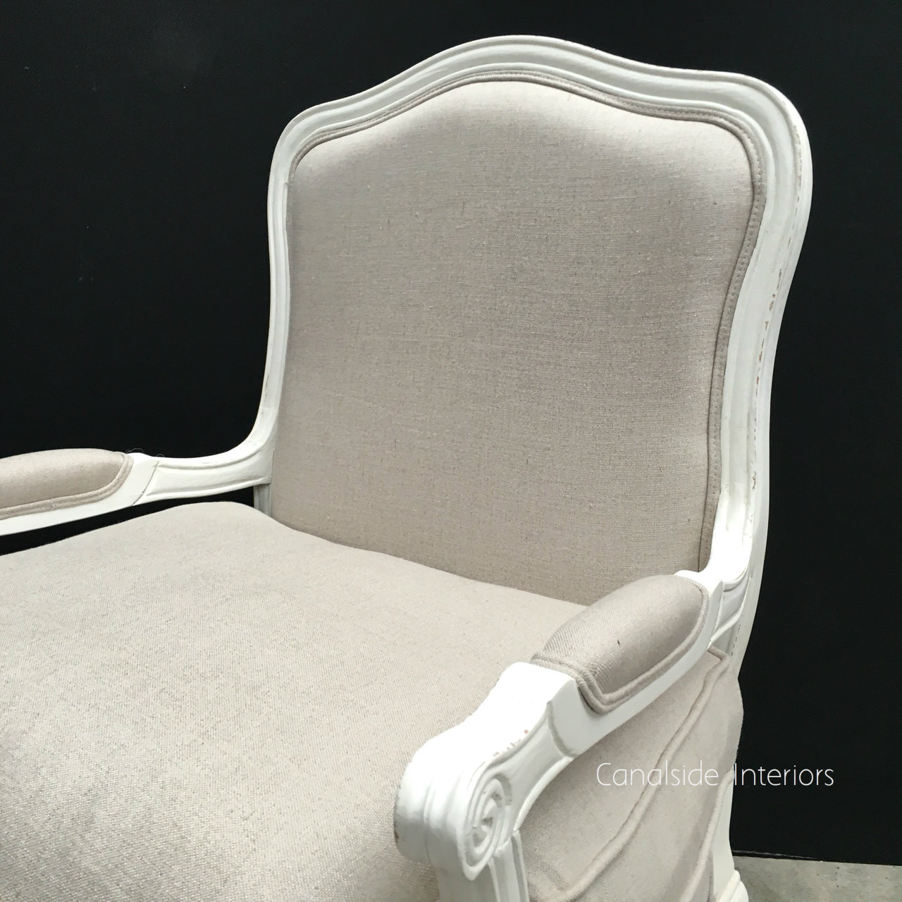 Catelyn Armchair Distressed White cream upholstery  FRENCH  FURNITURE, CHAIRS, HAMPTONS Style, PLANTATION Style, CHAIRS Lounge, LIVING Room, LIVING Chairs