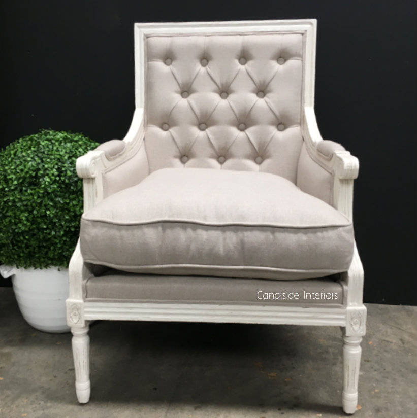 Pearson Armchair Distressed White with Cream Upholstery  FRENCH  FURNITURE, CHAIRS, HAMPTONS Style, PLANTATION Style, CHAIRS Lounge, LIVING Room, LIVING Chairs