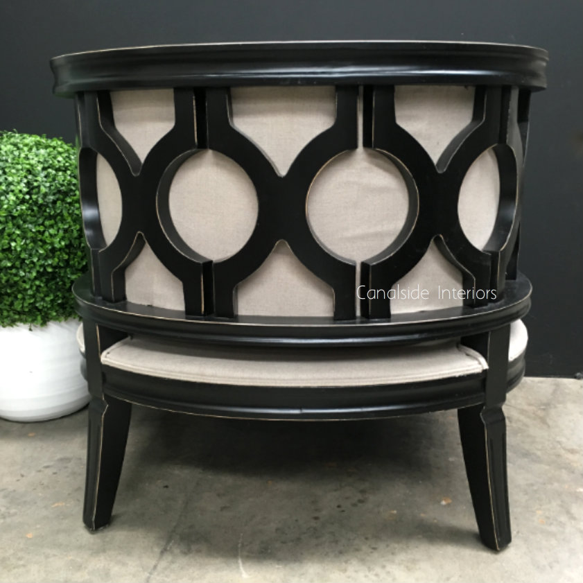 Rafferty Occasional Armchair Distressed Black with Cream Upholstery  FRENCH  FURNITURE, CHAIRS, HAMPTONS Style, PLANTATION Style, CHAIRS Lounge, LIVING Room, LIVING Chairs, PLANTATION STYLE