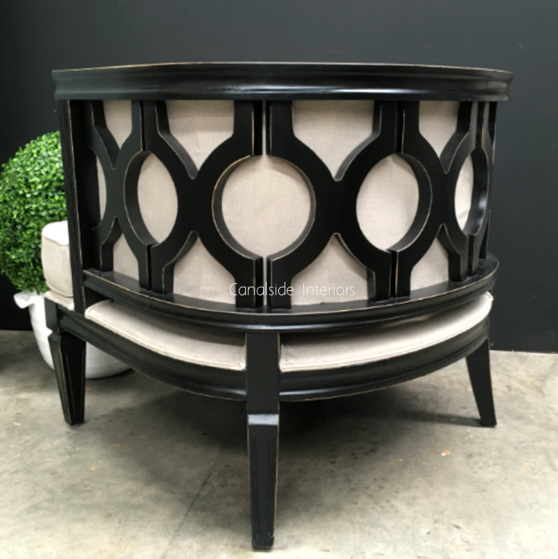 Rafferty Occasional Armchair Distressed Black with Cream Upholstery  FRENCH  FURNITURE, CHAIRS, HAMPTONS Style, PLANTATION Style, CHAIRS Lounge, LIVING Room, LIVING Chairs, PLANTATION STYLE