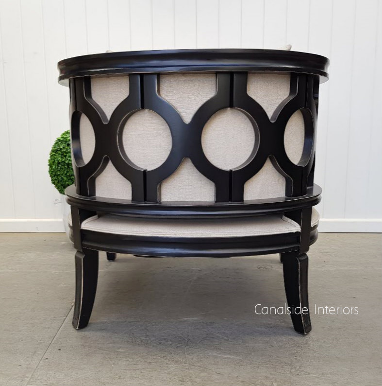 Rafferty Occasional Armchair Distressed Black with Cream Upholstery  FRENCH  FURNITURE, CHAIRS, HAMPTONS Style, PLANTATION Style, CHAIRS Lounge, LIVING Room, LIVING Chairs, PLANTATION STYLE