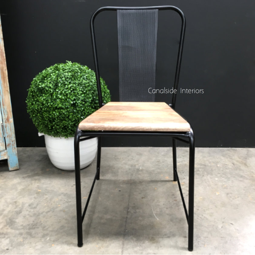 Arrow Industrial Mesh Dining Chair with wooden seat Distressed Black