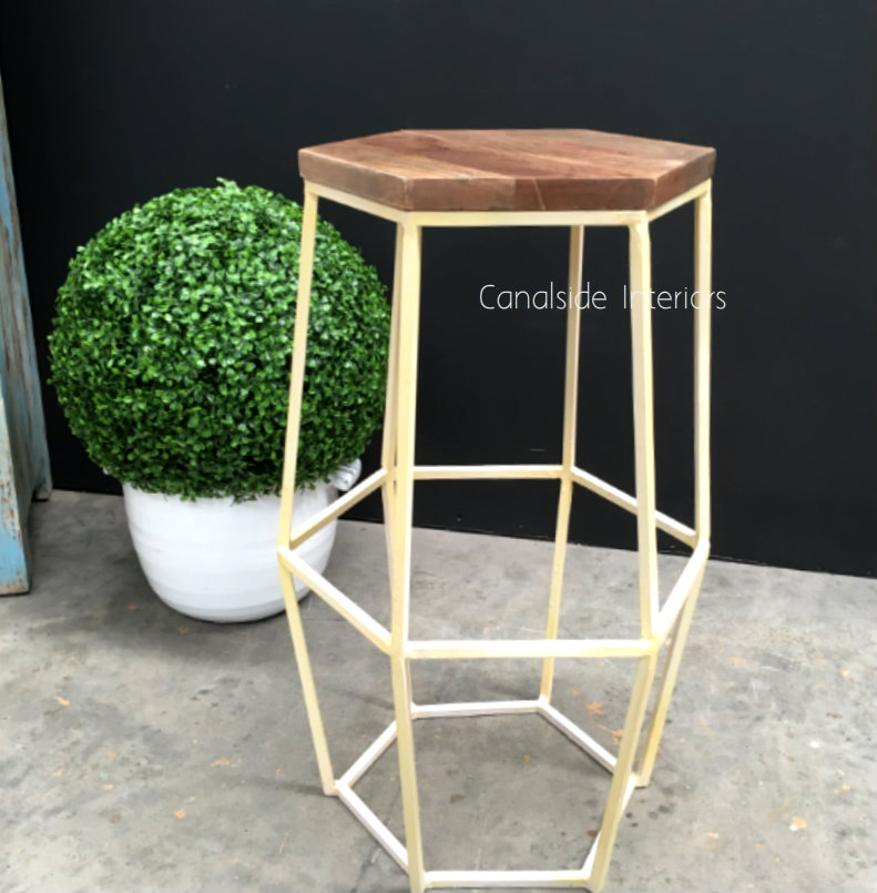 Hex Bar Stool Distressed off white Cream