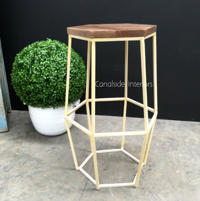 Hex Bar Stool Distressed off white Cream