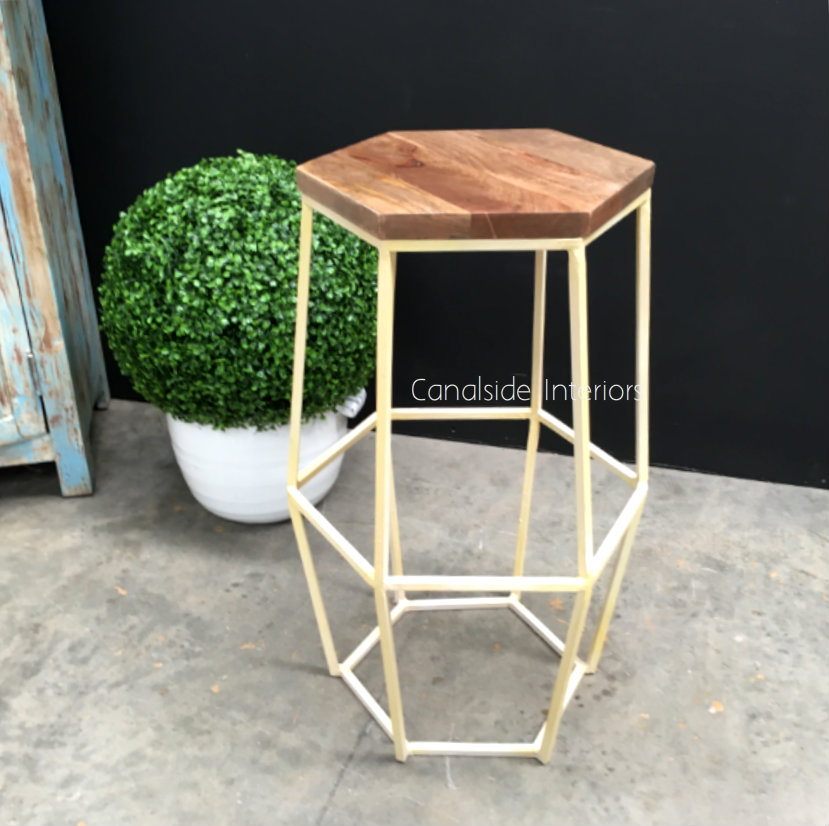 Hex Bar Stool Distressed off white Cream