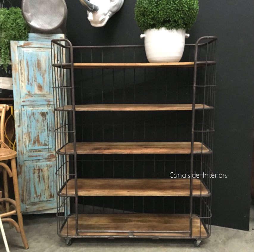 Caged Baker's Wide Rack  INDUSTRIAL RUSTIC Style, CAFE FURNITURE, LIVING Room, LIVING Cupboards & Bookcases, STORAGE, STORAGE Bookshelves & Cupboards