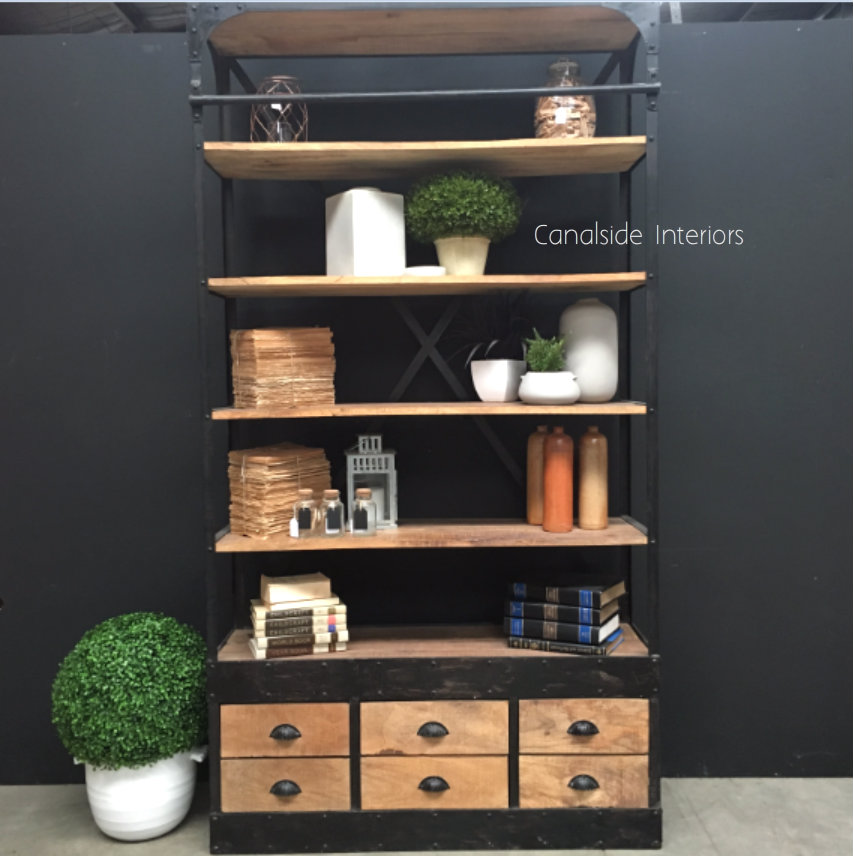 Shipyard 4 Drawer Industrial Shelving Unit  INDUSTRIAL RUSTIC Style, CAFE FURNITURE, LIVING Room, LIVING Cupboards & Bookcases, CAFE FURNITURE Storage, STORAGE, STORAGE Bookshelves & Cupboards