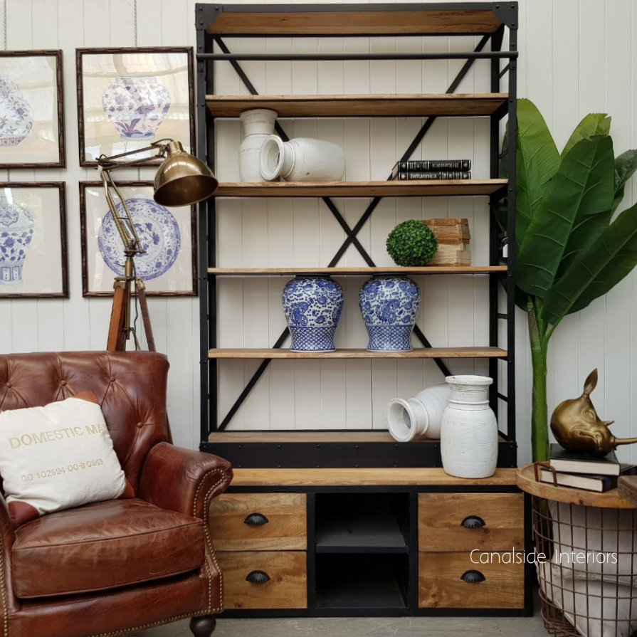 Shipyard 4 Drawer Industrial Shelving Unit  INDUSTRIAL RUSTIC Style, CAFE FURNITURE, LIVING Room, LIVING Cupboards & Bookcases, CAFE FURNITURE Storage, STORAGE, STORAGE Bookshelves & Cupboards