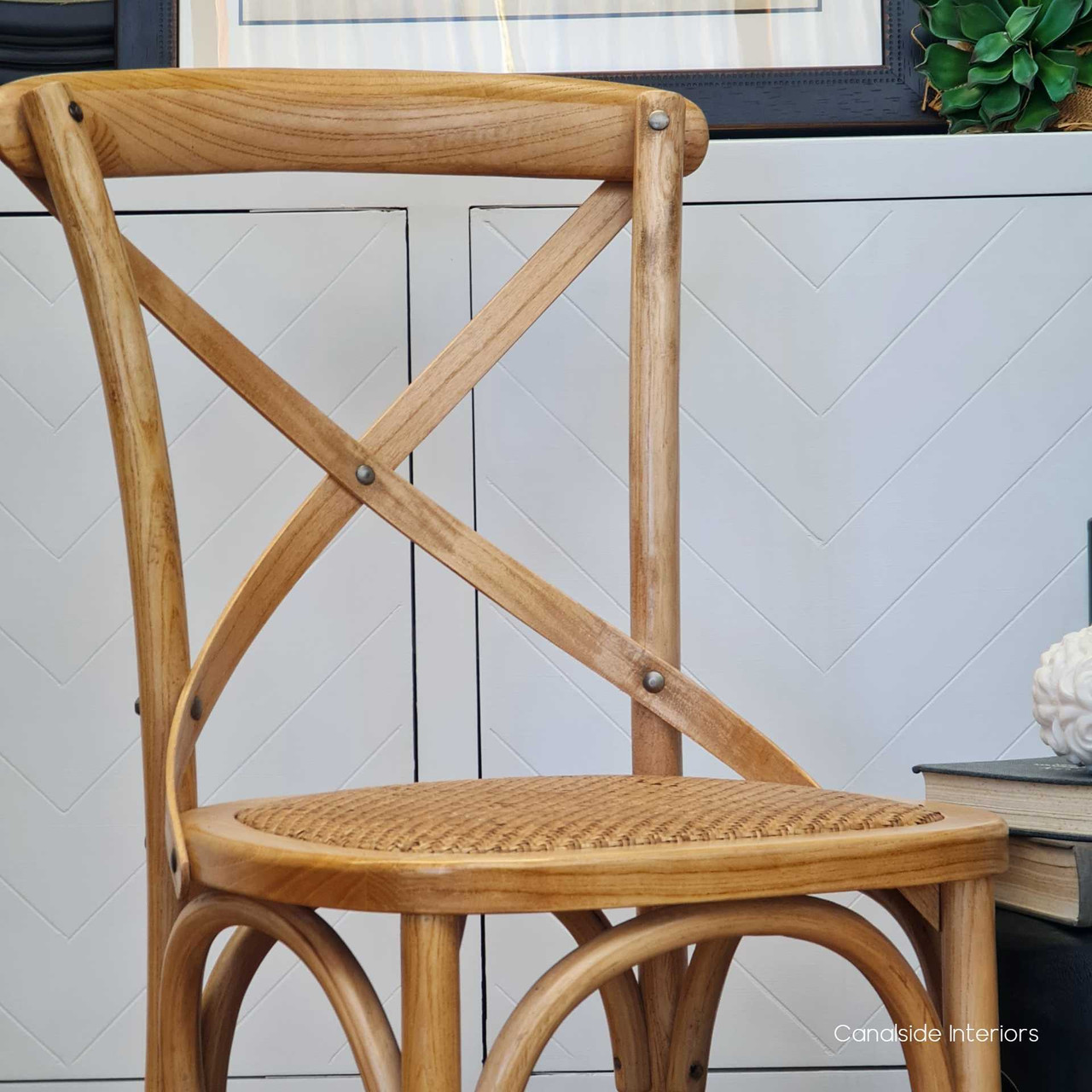 Natural French Oak Cross Back Chair, a Hamptons staple for an inviting dining room - Canalside Interiors.