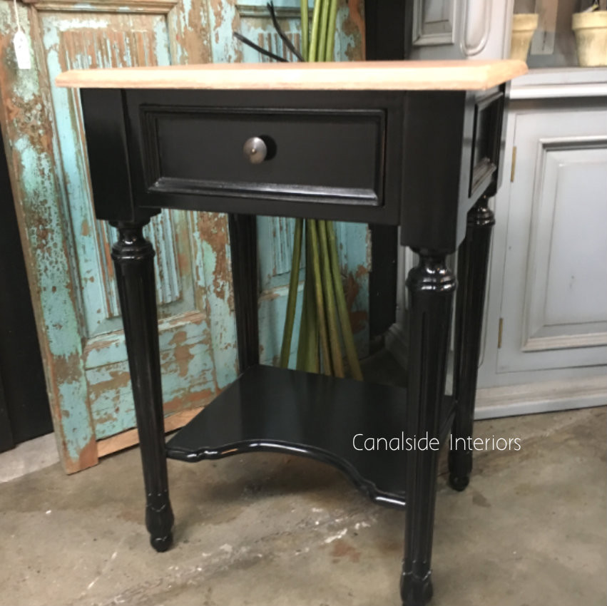 Nadine II Hamptons 1 Drawer Bedside Distressed Black Limewash Top  BEDROOM, HAMPTONS Style, PLANTATION Style, LIVING Coffee & Side Tables, BEDROOM Bedsides