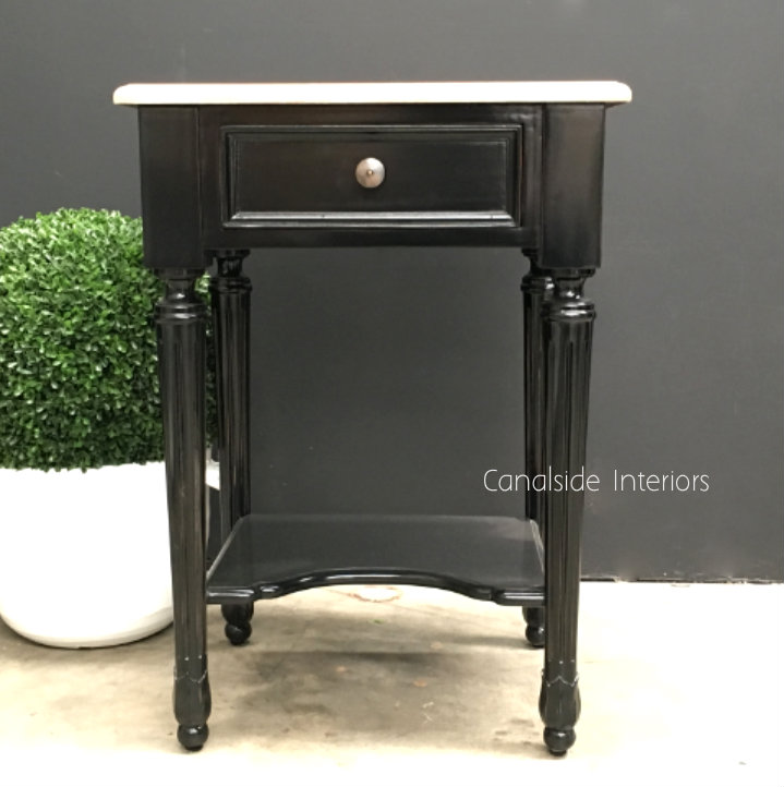Nadine II Hamptons 1 Drawer Bedside Distressed Black Limewash Top  BEDROOM, HAMPTONS Style, PLANTATION Style, LIVING Coffee & Side Tables, BEDROOM Bedsides