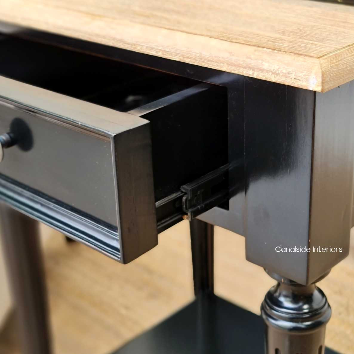 Nadine II Hamptons 1 Drawer Bedside Distressed Black Limewash Top  BEDROOM, HAMPTONS Style, PLANTATION Style, LIVING Coffee & Side Tables, BEDROOM Bedsides