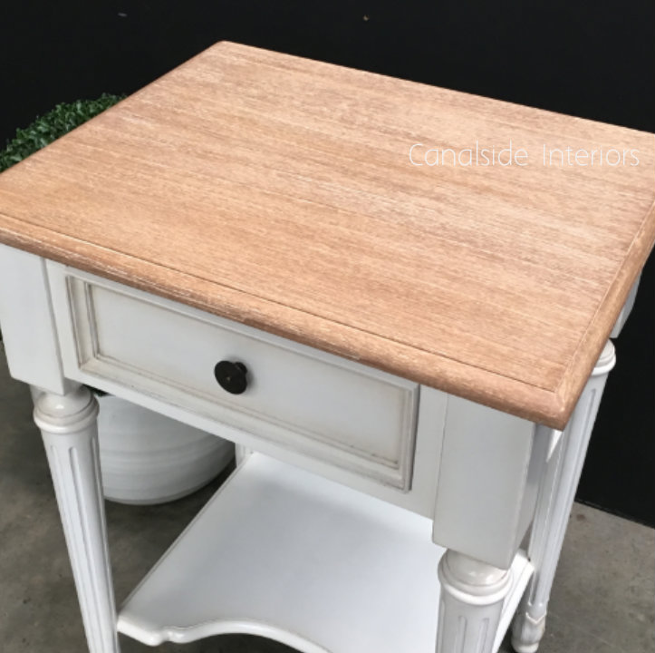 Nadine II Hamptons 1 Drawer Bedside Distressed WhiteLimewash Top