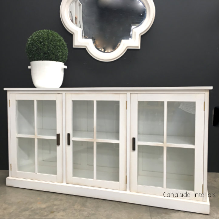 South Hamptons Glass Door Sideboard Distressed White