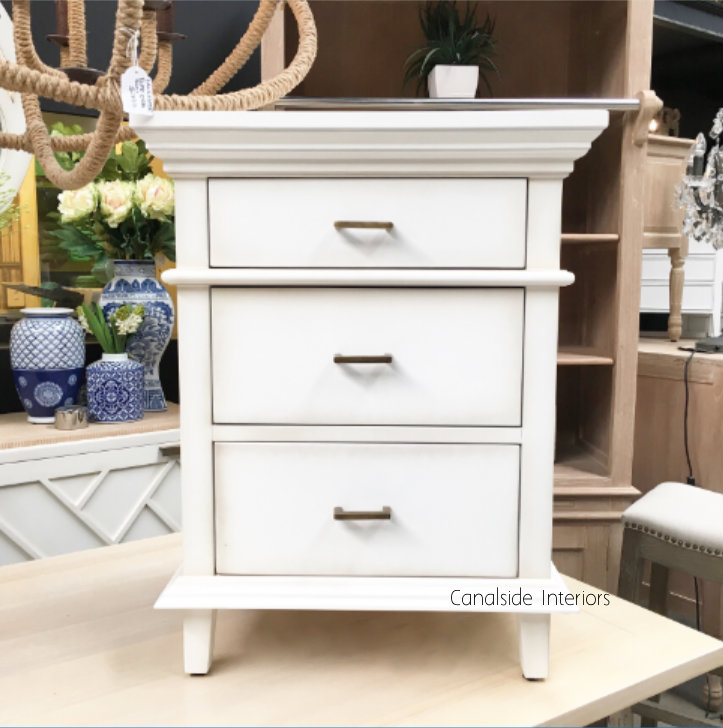 Berry II Court Bedside Distressed White  BEDROOM, HAMPTONS Style, PLANTATION Style, TABLES Side Tables, LIVING Coffee & Side Tables, BEDROOM Bedsides