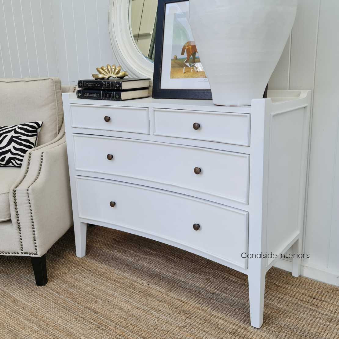Arc 4 Drawer Chest White BEDROOM, BEDROOM Chests & Commodes
