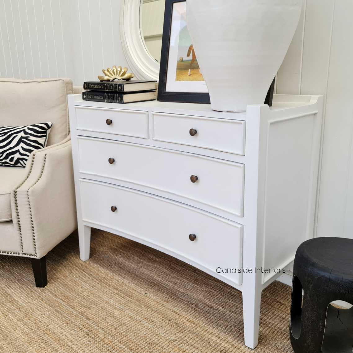 Arc 4 Drawer Chest White BEDROOM, BEDROOM Chests & Commodes
