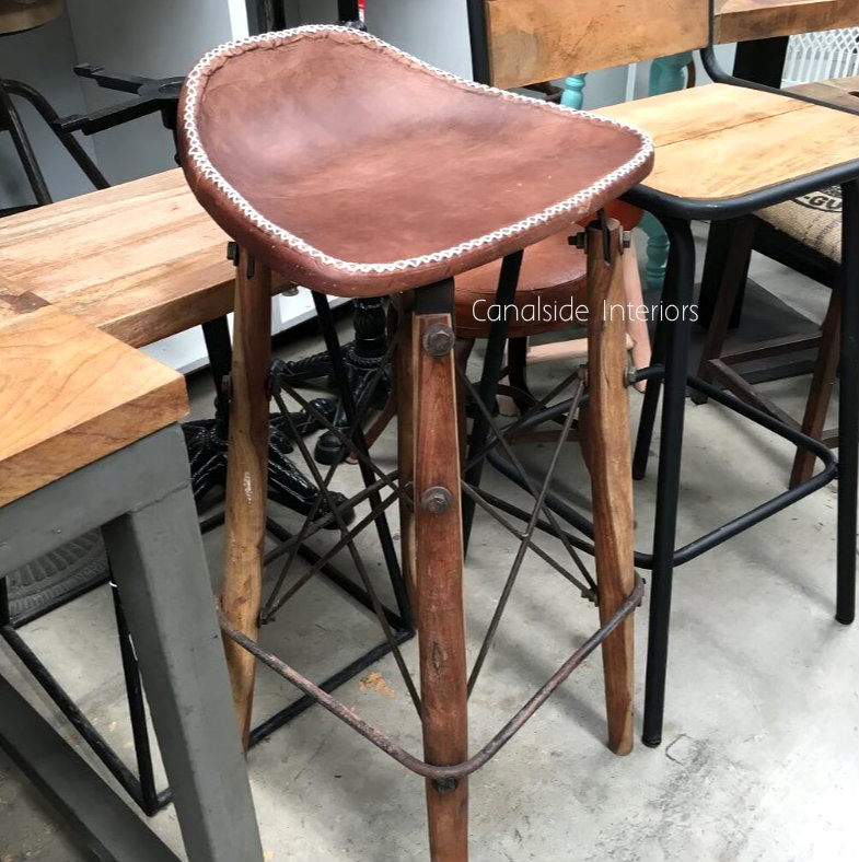 Hendricks Aged Leather Bar Stool  INDUSTRIAL RUSTIC Style, CHAIRS, CAFE FURNITURE, CHAIRS Stools, CAFE FURNITURE Stools & Chairs