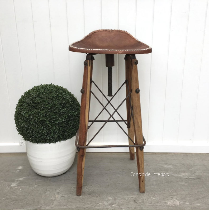 Hendricks Aged Leather Bar Stool  INDUSTRIAL RUSTIC Style, CHAIRS, CAFE FURNITURE, CHAIRS Stools, CAFE FURNITURE Stools & Chairs