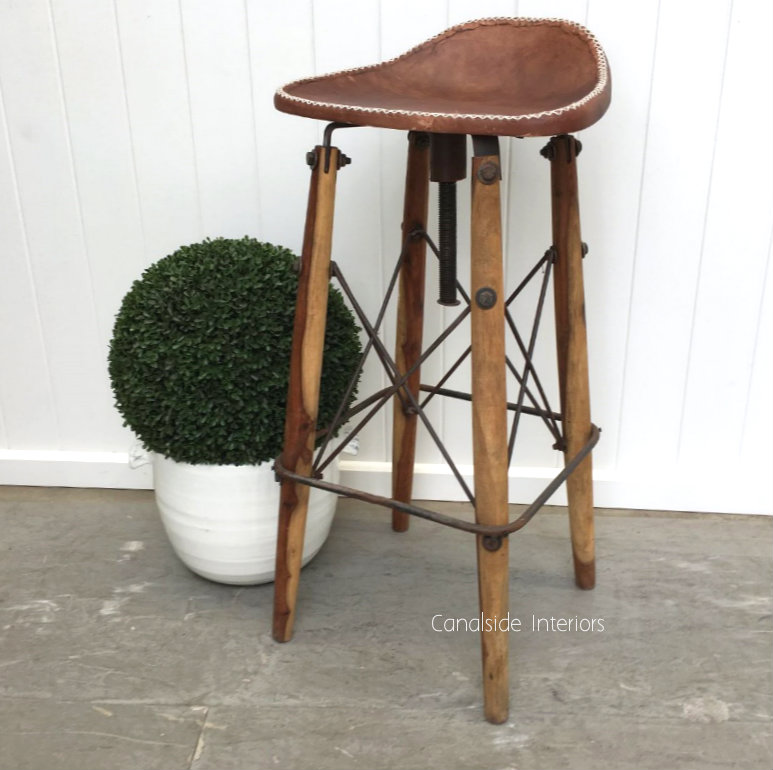 Hendricks Aged Leather Bar Stool  INDUSTRIAL RUSTIC Style, CHAIRS, CAFE FURNITURE, CHAIRS Stools, CAFE FURNITURE Stools & Chairs