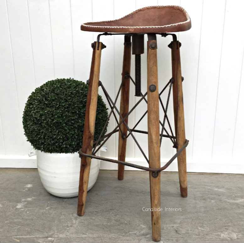 Hendricks Aged Leather Bar Stool  INDUSTRIAL RUSTIC Style, CHAIRS, CAFE FURNITURE, CHAIRS Stools, CAFE FURNITURE Stools & Chairs