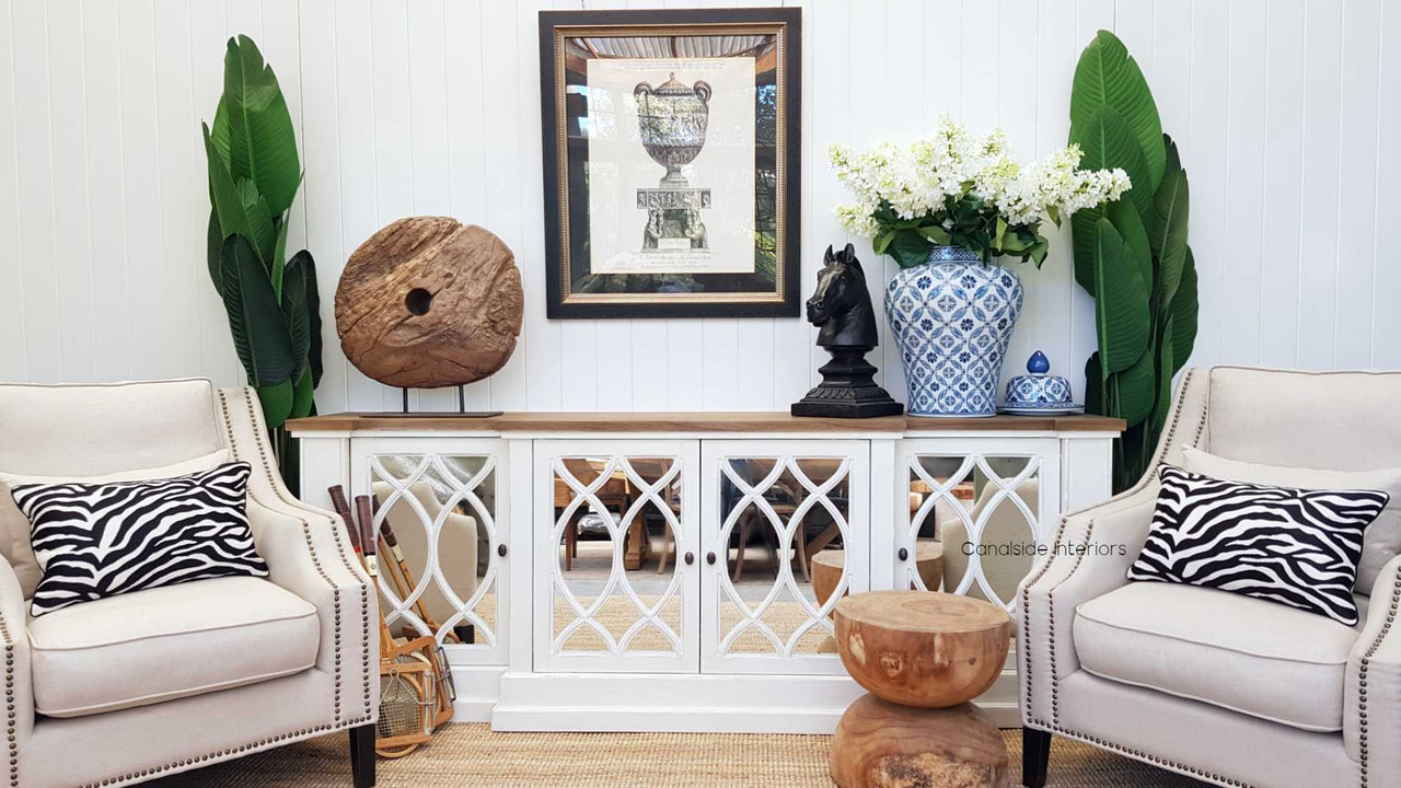 The Marielle Sideboard paired with classic art, showcasing how traditional and modern elements can coexist beautifully.