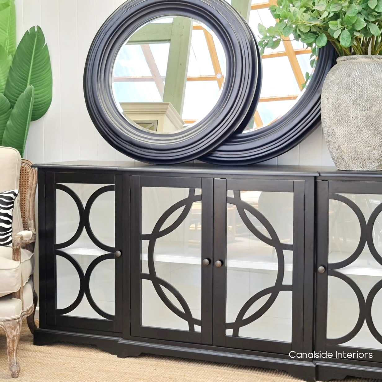 Angled shot showcasing the sideboard’s sleek lines and texture, adding a modern twist to any room.