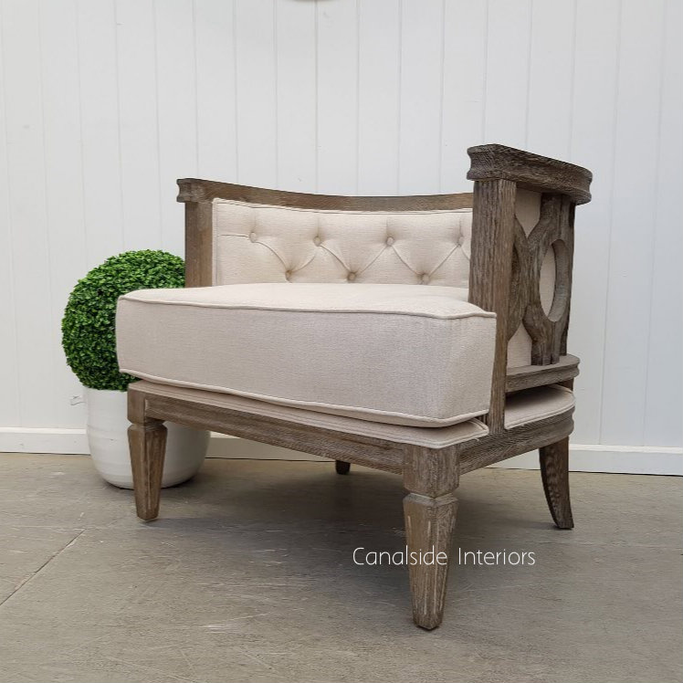 Rafferty Occasional Armchair Weathered Oak with Cream Upholstery  FRENCH  FURNITURE, CHAIRS, HAMPTONS Style, PLANTATION Style, CHAIRS Lounge, LIVING Room, LIVING Chairs, PLANTATION STYLE