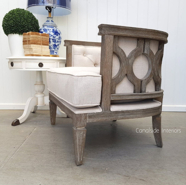 Rafferty Occasional Armchair Weathered Oak with Cream Upholstery  FRENCH  FURNITURE, CHAIRS, HAMPTONS Style, PLANTATION Style, CHAIRS Lounge, LIVING Room, LIVING Chairs, PLANTATION STYLE