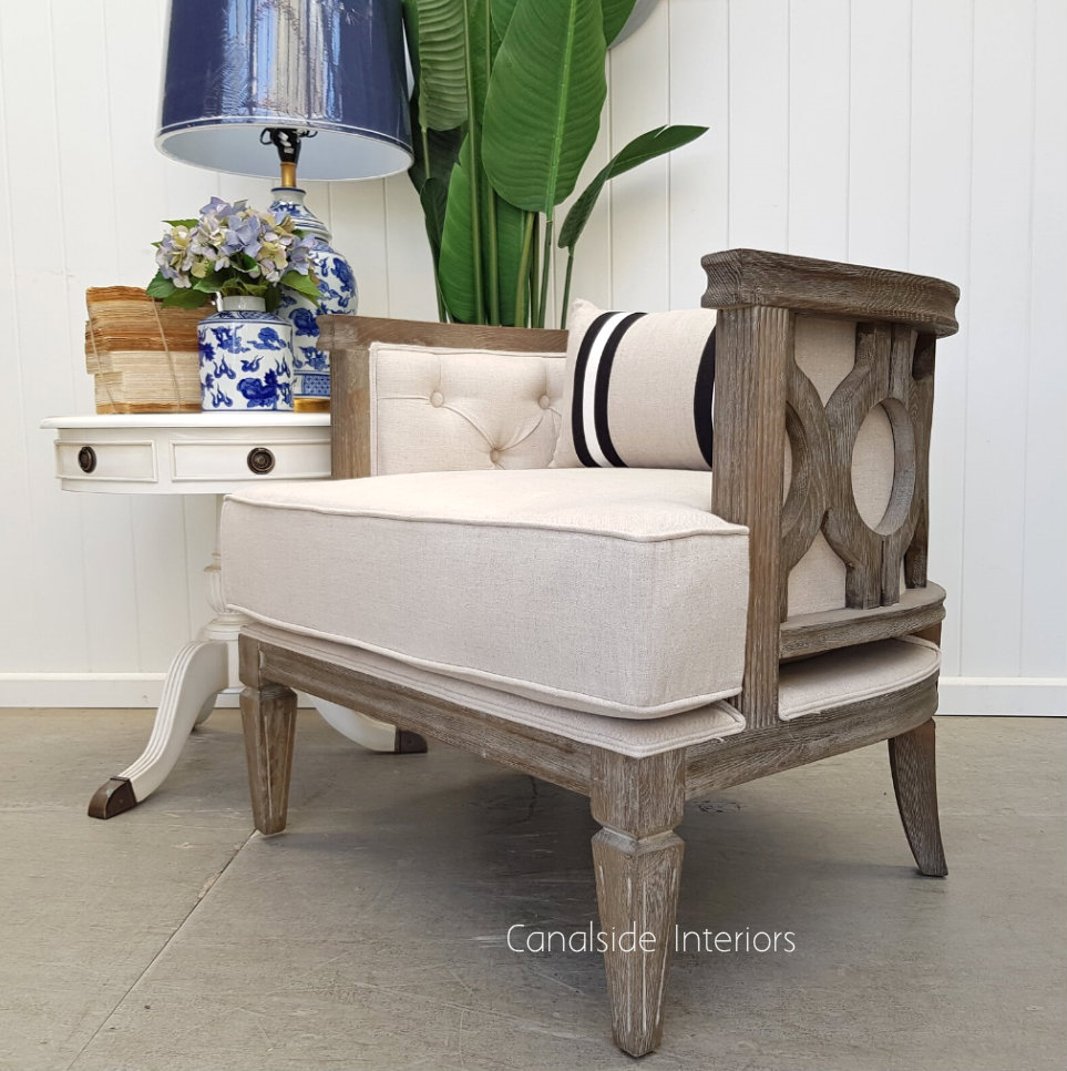 Rafferty Occasional Armchair Weathered Oak with Cream Upholstery  FRENCH  FURNITURE, CHAIRS, HAMPTONS Style, PLANTATION Style, CHAIRS Lounge, LIVING Room, LIVING Chairs, PLANTATION STYLE