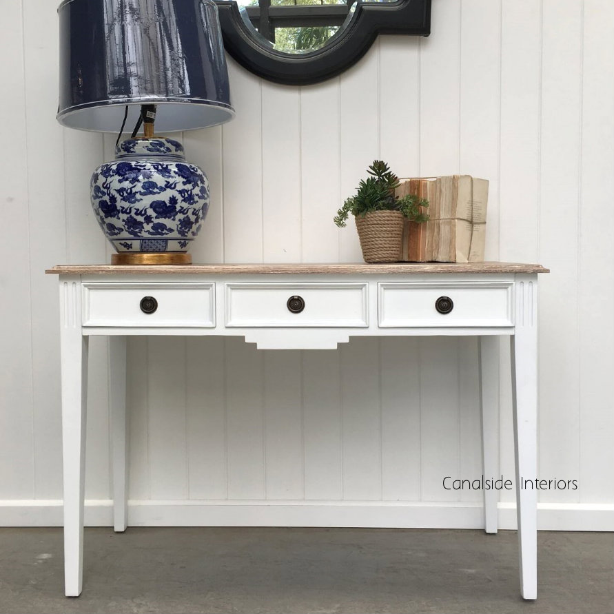 Peninsula Desk II Console Distressed white with limewash top  FRENCH  FURNITURE, TABLES, HAMPTONS Style, PLANTATION Style, STORAGE Consoles & Desks, BEDROOM Bedsides, TABLES Sideboards & Buffets, STORAGE