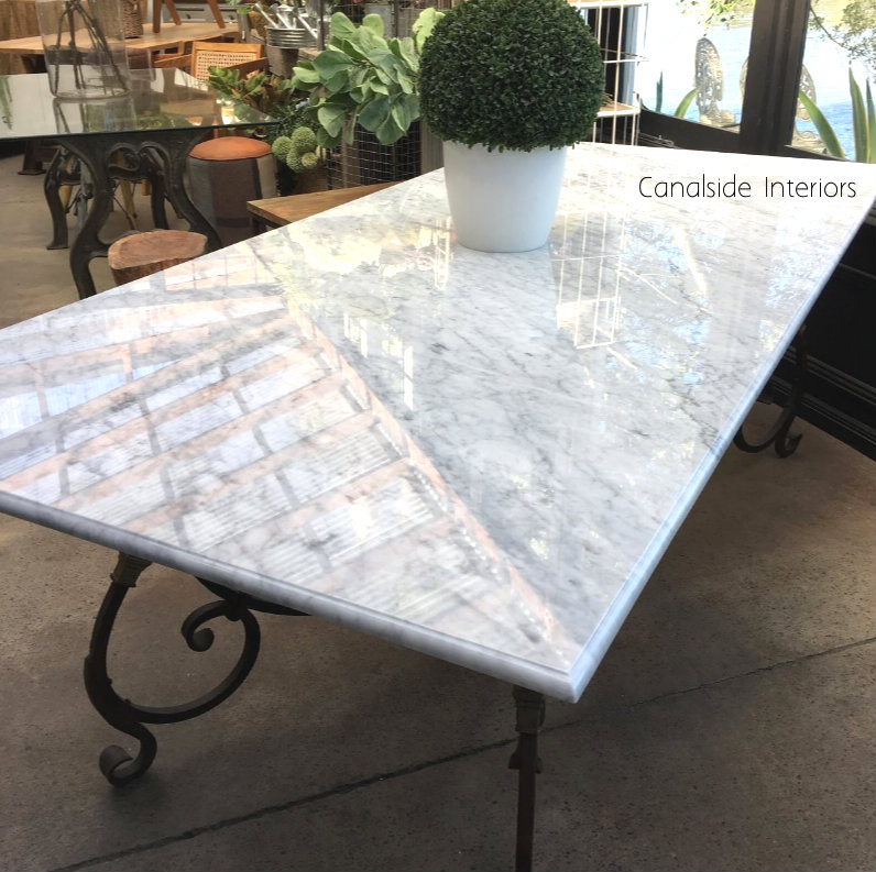 Peralta Dining Table with Carrara Marble Top Canalside Interiors