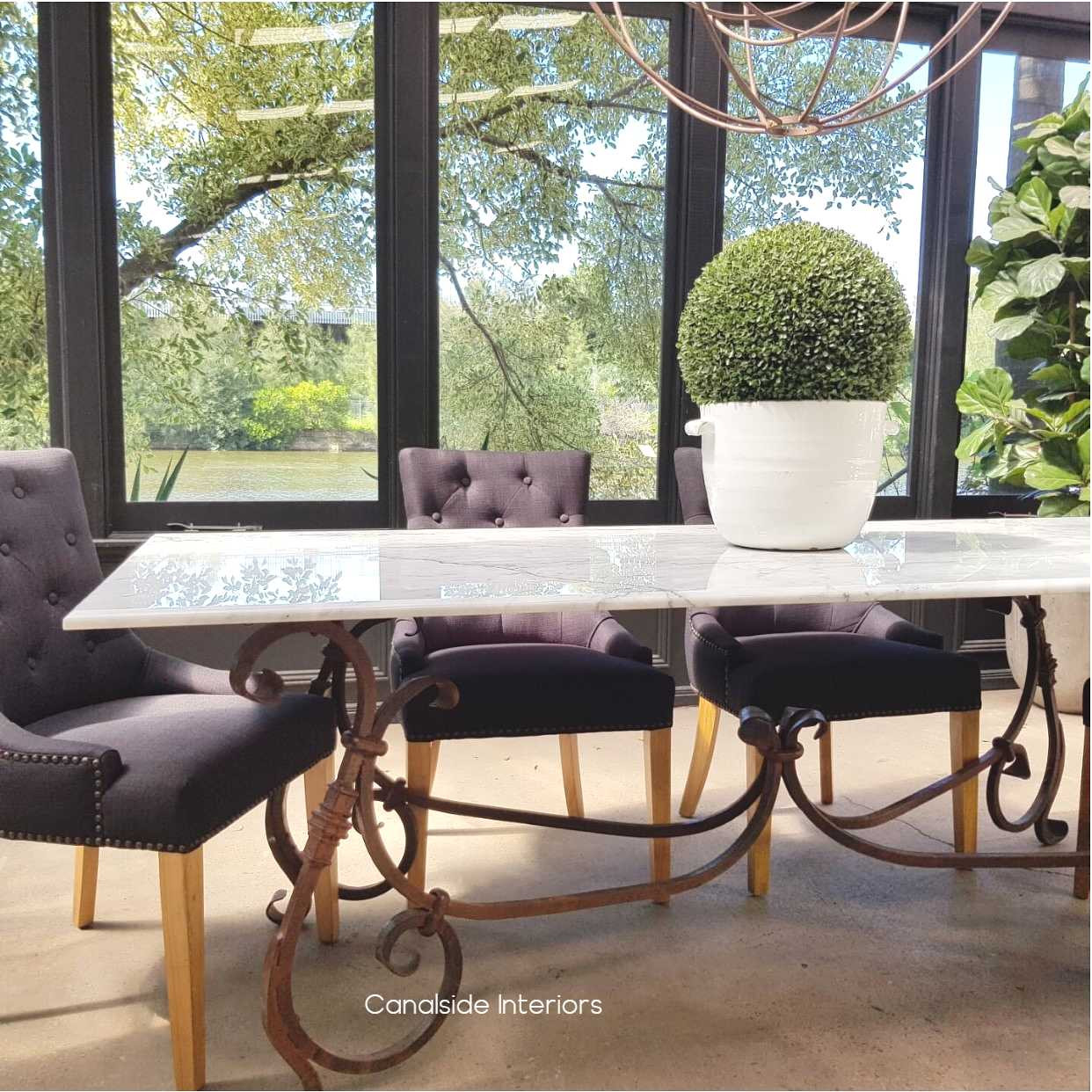 Peralta Dining Table with Carrara Marble Top Canalside Interiors