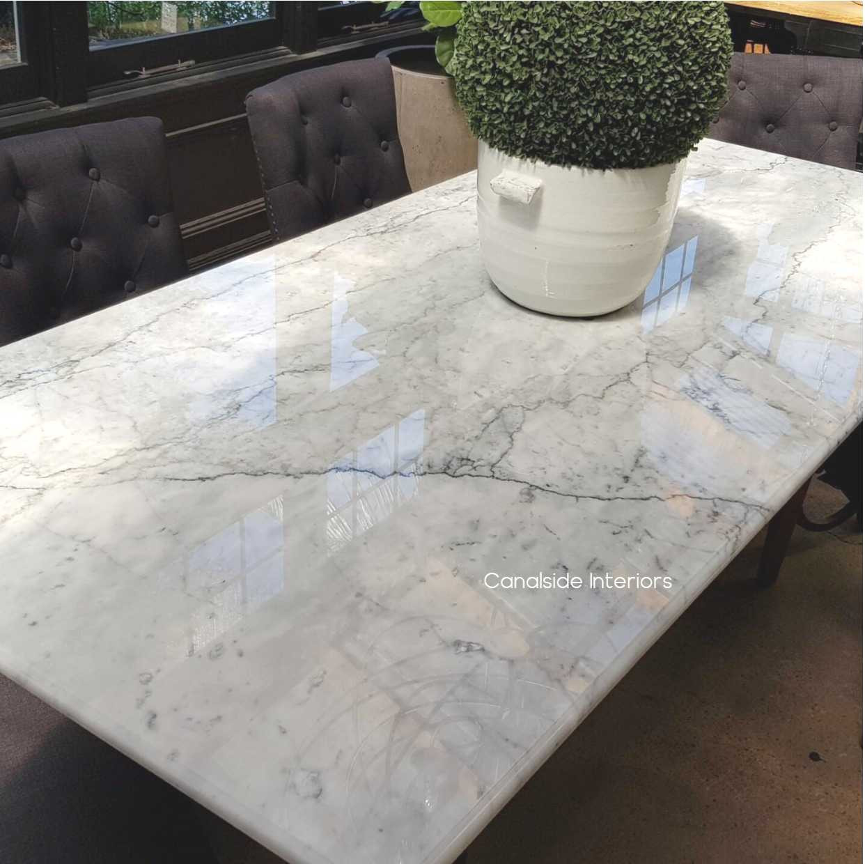 Peralta Dining Table with Carrara Marble Top Canalside Interiors