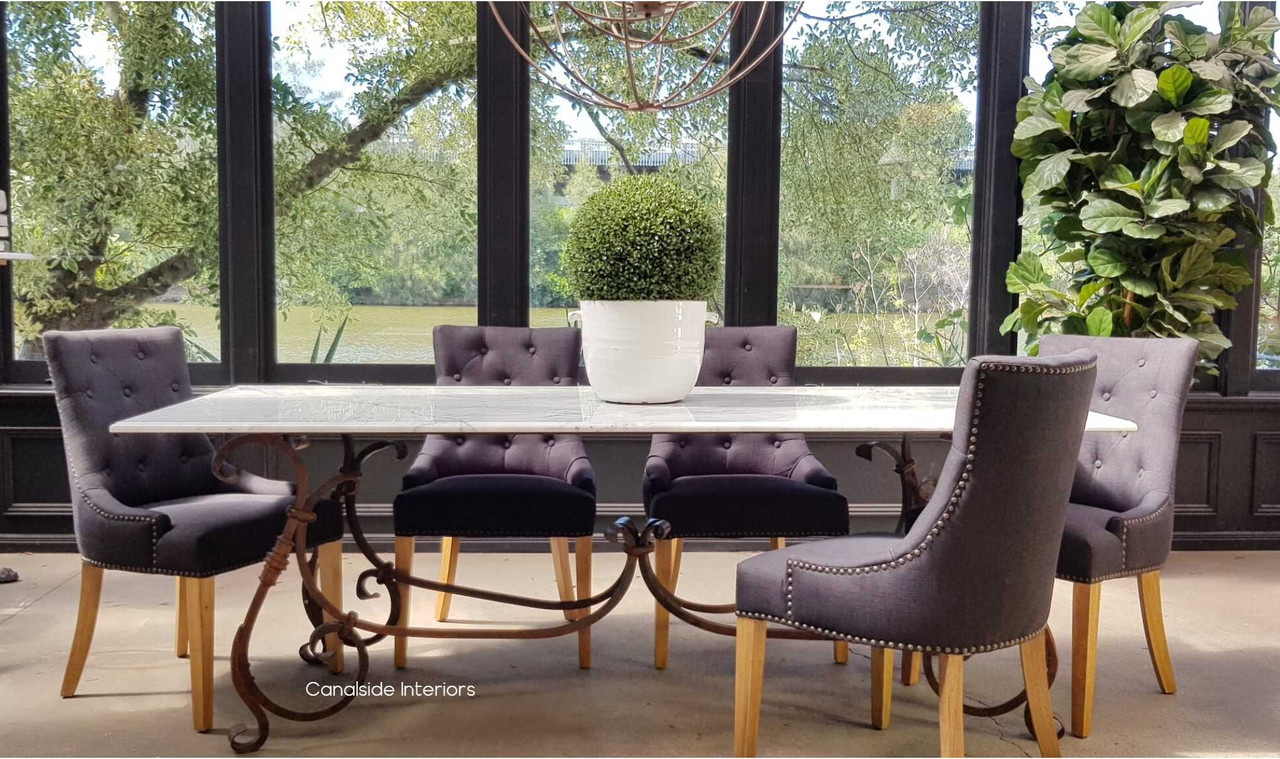 Peralta Dining Table with Carrara Marble Top Canalside Interiors