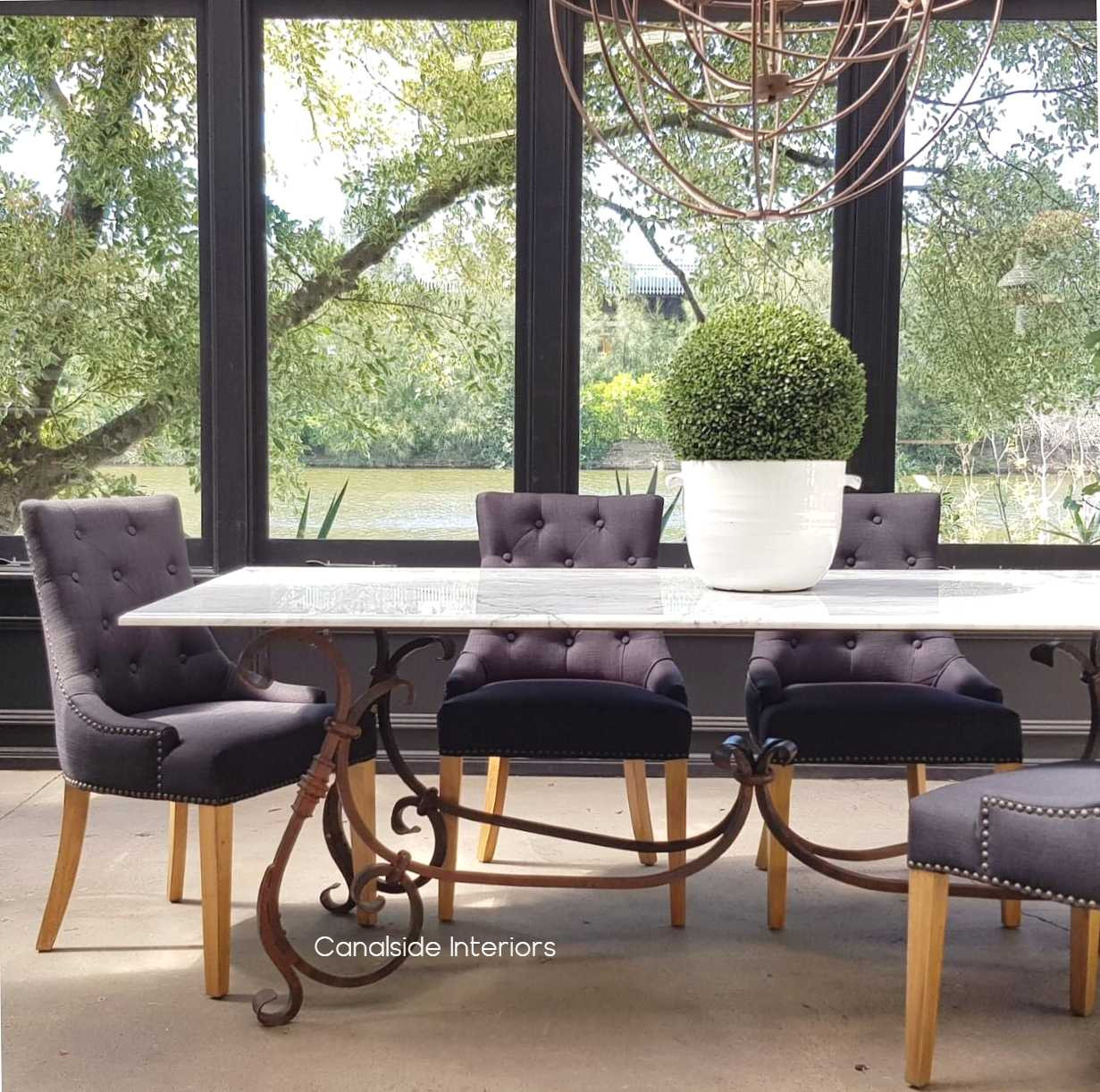 Peralta Dining Table with Carrara Marble Top Canalside Interiors