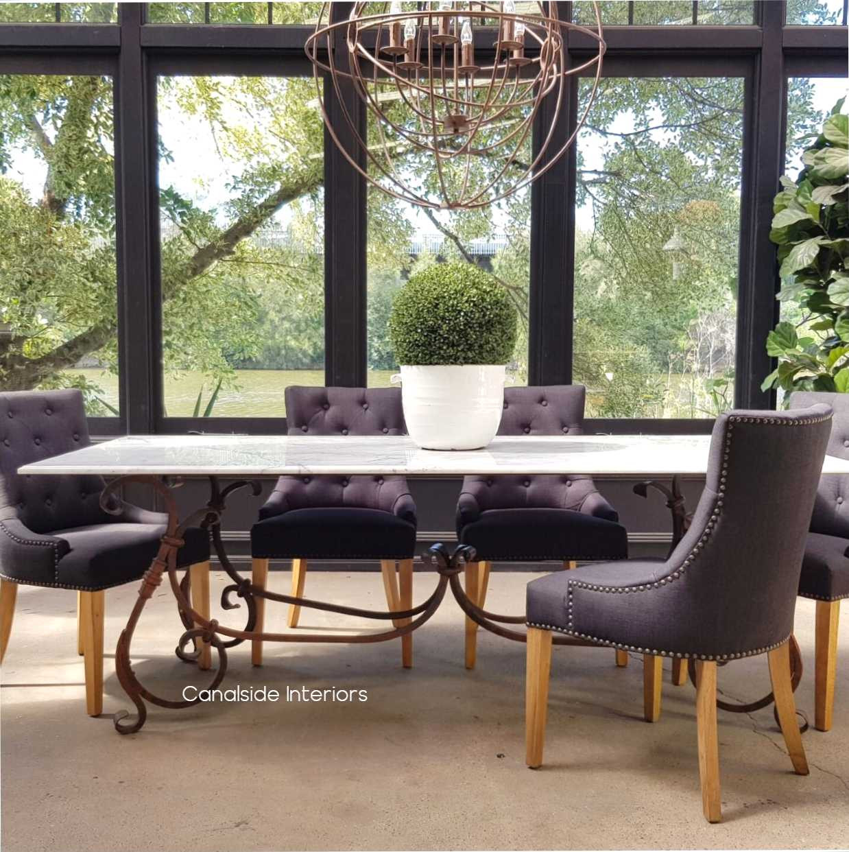 Peralta Dining Table with Carrara Marble Top Canalside Interiors