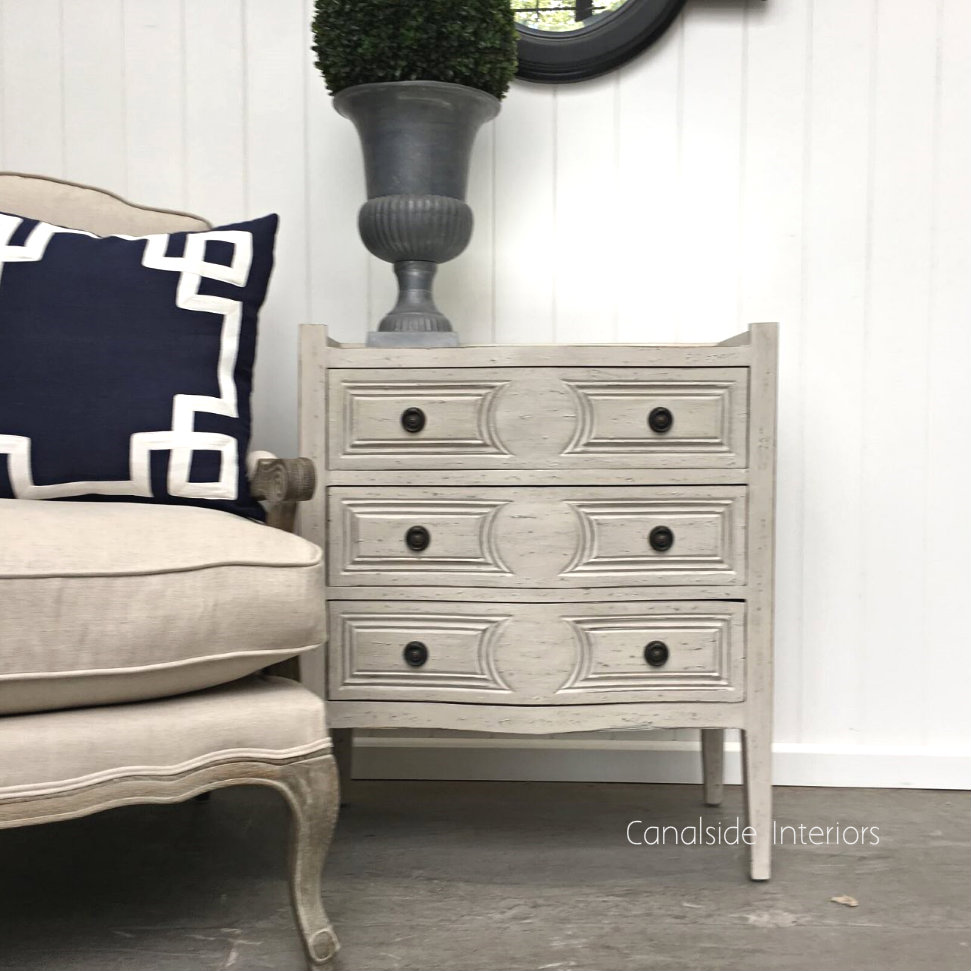 Isobel Bedside Distressed Grey with Antique Mirror Top  FRENCH  FURNITURE, BEDROOM, HAMPTONS Style, PLANTATION Style, TABLES Side Tables, LIVING Coffee & Side Tables, BEDROOM Bedsides