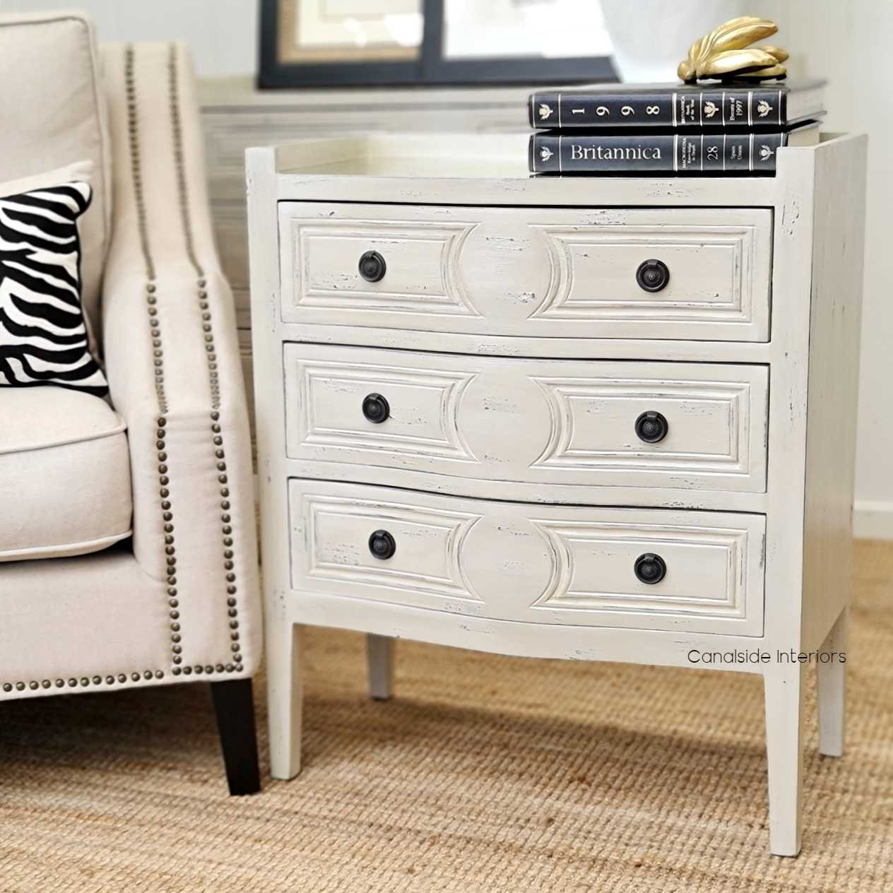 Isobel Bedside Distressed Grey with Antique Mirror Top  FRENCH  FURNITURE, BEDROOM, HAMPTONS Style, PLANTATION Style, TABLES Side Tables, LIVING Coffee & Side Tables, BEDROOM Bedsides