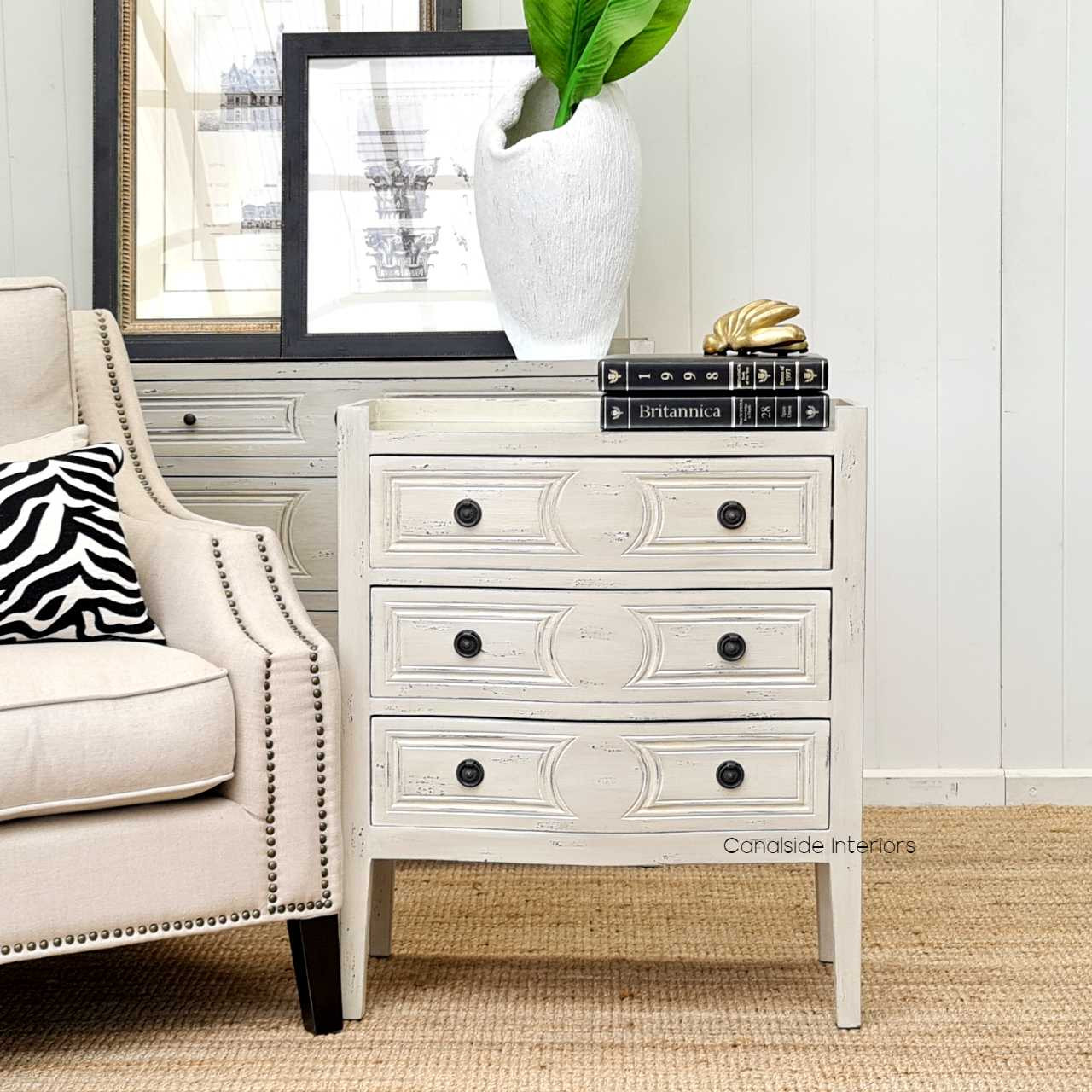 Isobel Bedside Distressed Grey with Antique Mirror Top  FRENCH  FURNITURE, BEDROOM, HAMPTONS Style, PLANTATION Style, TABLES Side Tables, LIVING Coffee & Side Tables, BEDROOM Bedsides