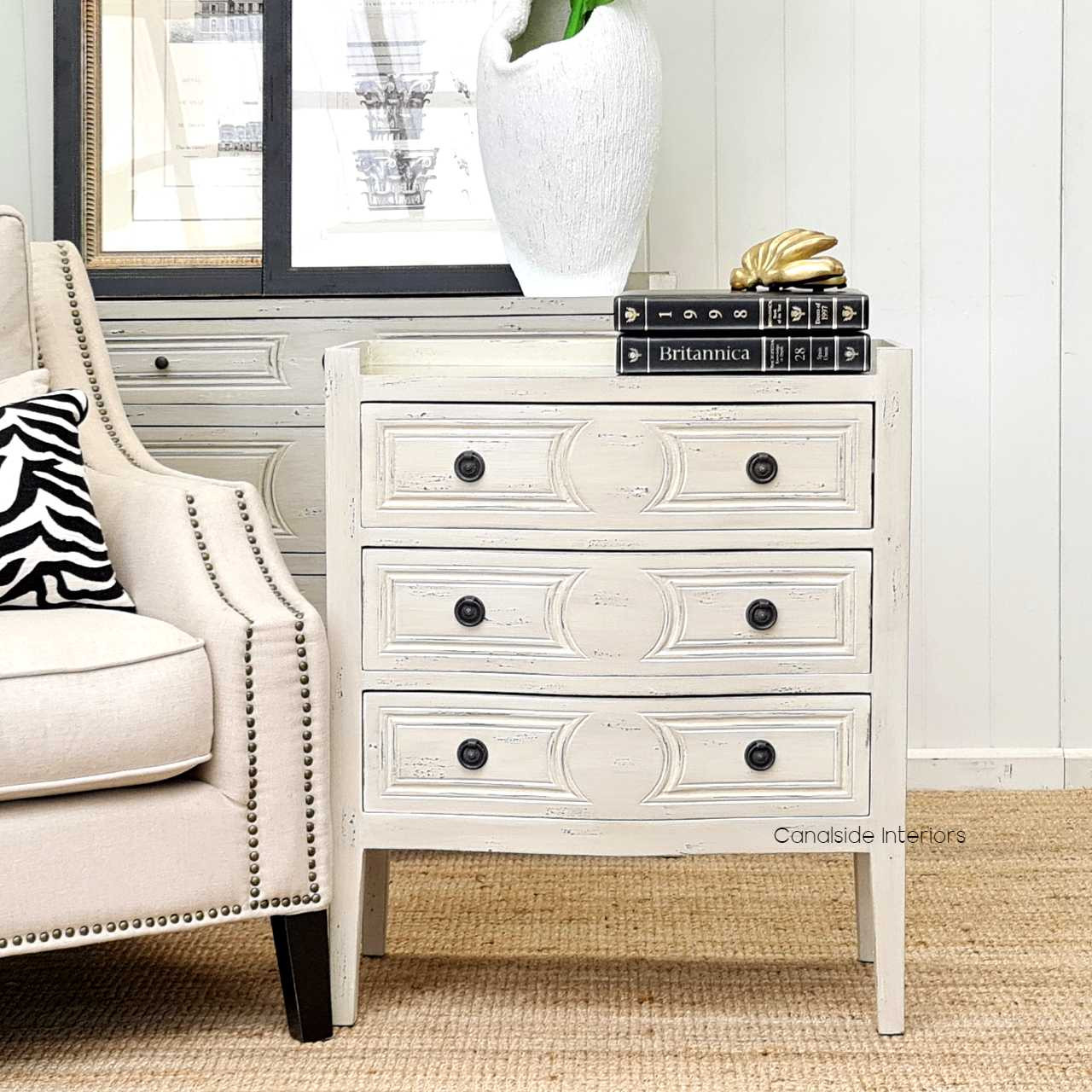 Isobel Bedside Distressed Grey with Antique Mirror Top  FRENCH  FURNITURE, BEDROOM, HAMPTONS Style, PLANTATION Style, TABLES Side Tables, LIVING Coffee & Side Tables, BEDROOM Bedsides