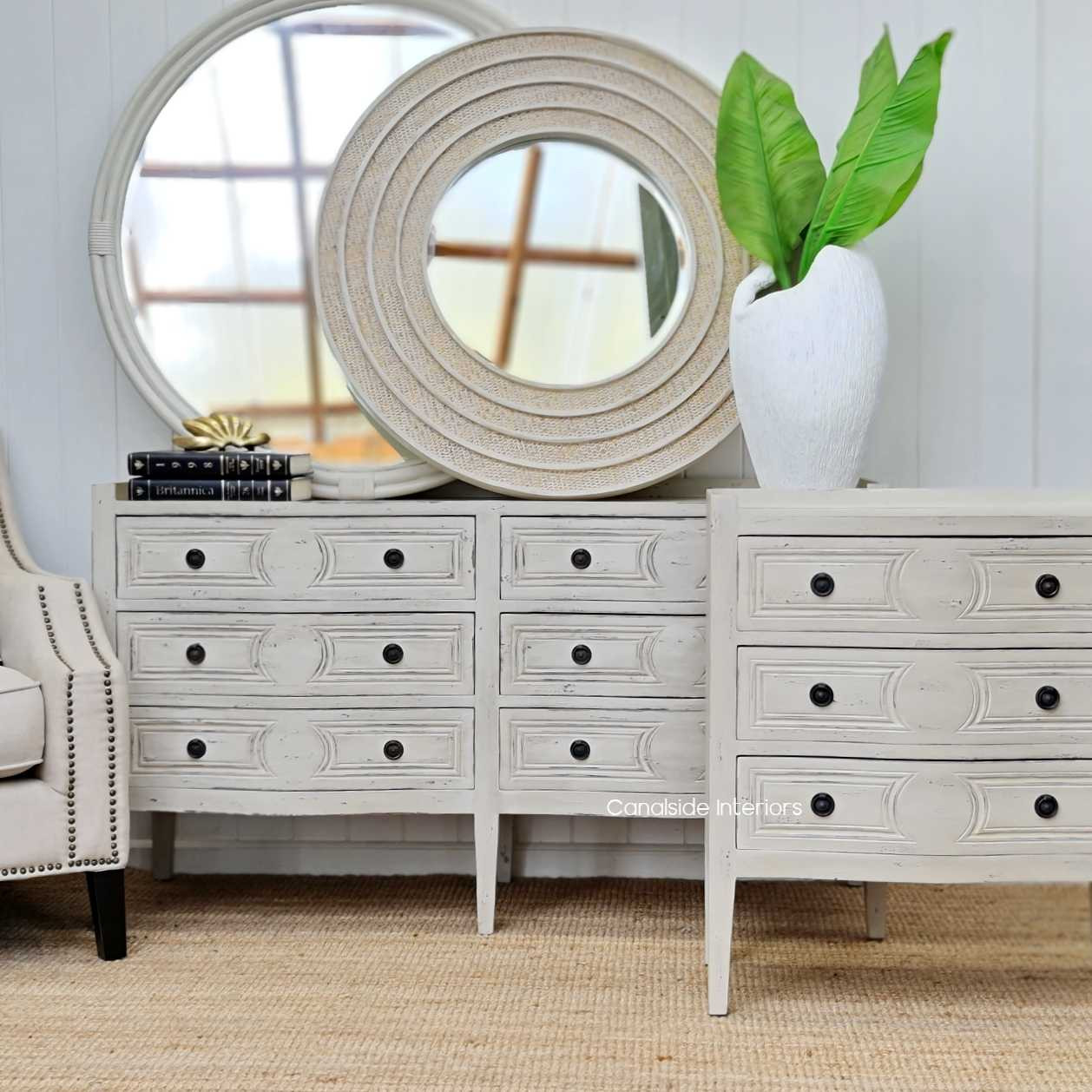 Isobel Bedside Distressed Grey with Antique Mirror Top  FRENCH  FURNITURE, BEDROOM, HAMPTONS Style, PLANTATION Style, TABLES Side Tables, LIVING Coffee & Side Tables, BEDROOM Bedsides