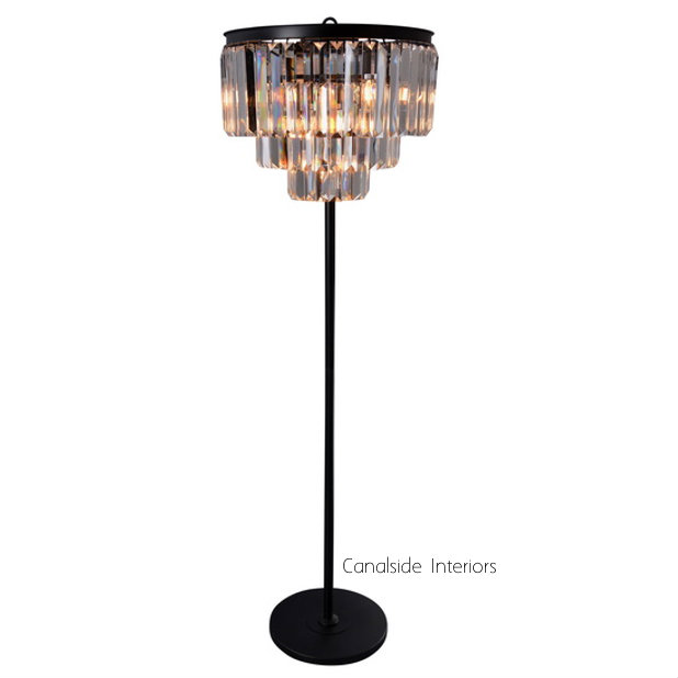 Odeon Fringed Floor Lamp Distr. Charcoal w Smoke Grey Glass