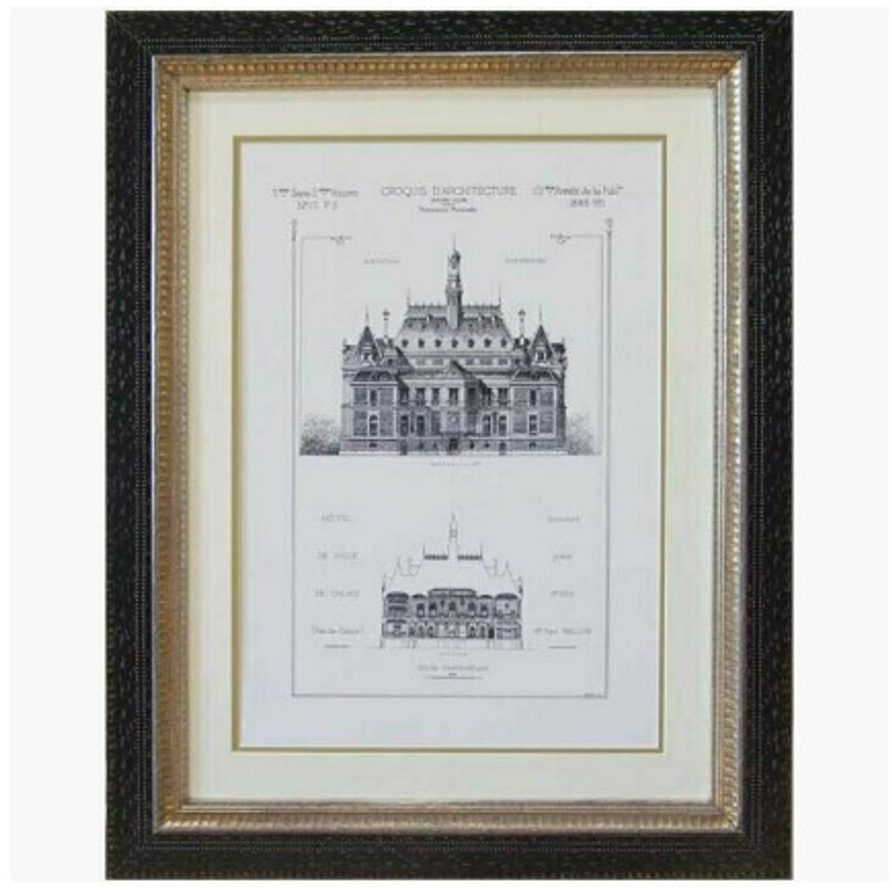 View of the Reproduction Print of the French Hotel Series in a classic ivory and gold mat frame, enhancing the sophisticated charm at Canalside Interiors.